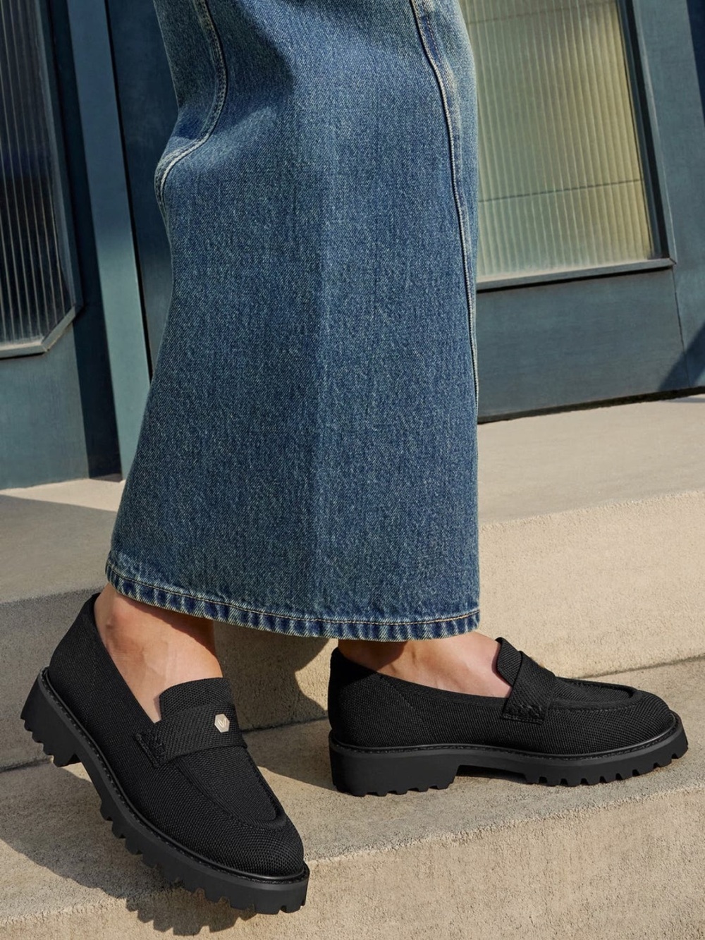 VIVAIA Francesca Round-Toe Platform Chunky Heel Slip On Loafers Black Color 42